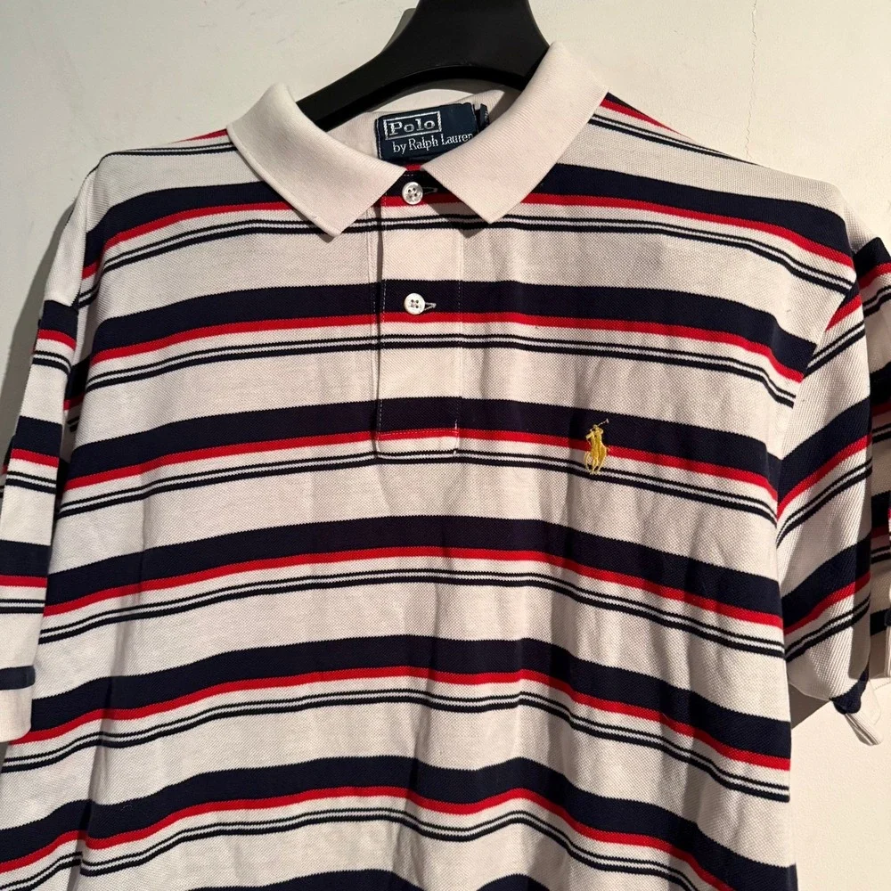 Y2K Polo‎ Ralph Lauren Medium Polo Striped Shirt Red White Blue Yellow PONY